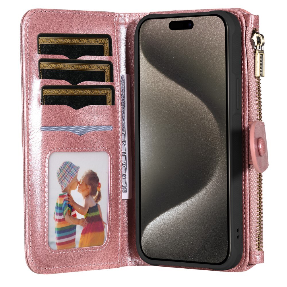 Magnet Leather Multi-Wallet iPhone 15 Pro Max rosa