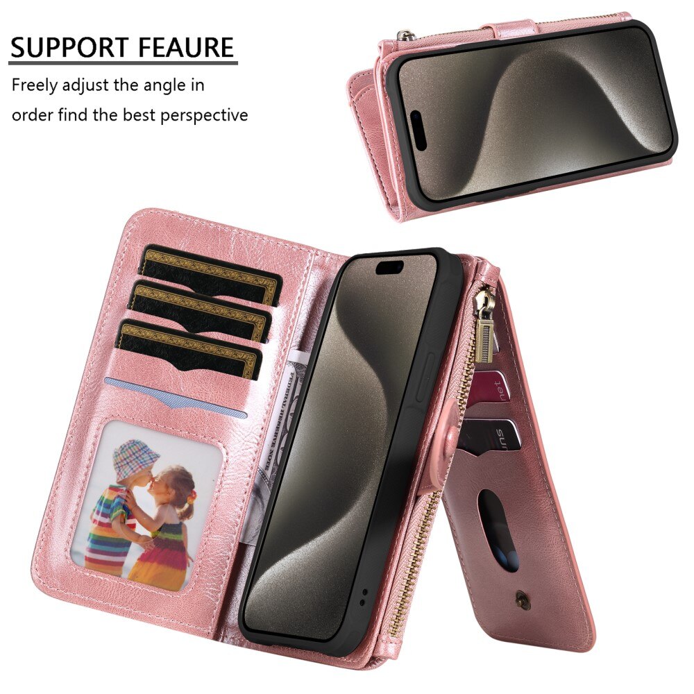 Magnet Leather Multi-Wallet iPhone 15 Pro Max rosa