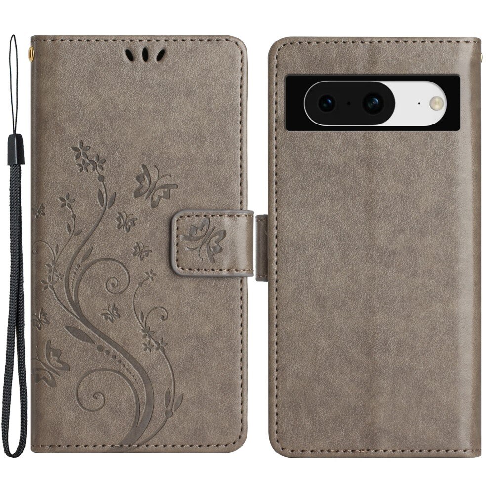 Läderfodral Fjärilar Google Pixel 8 Grå