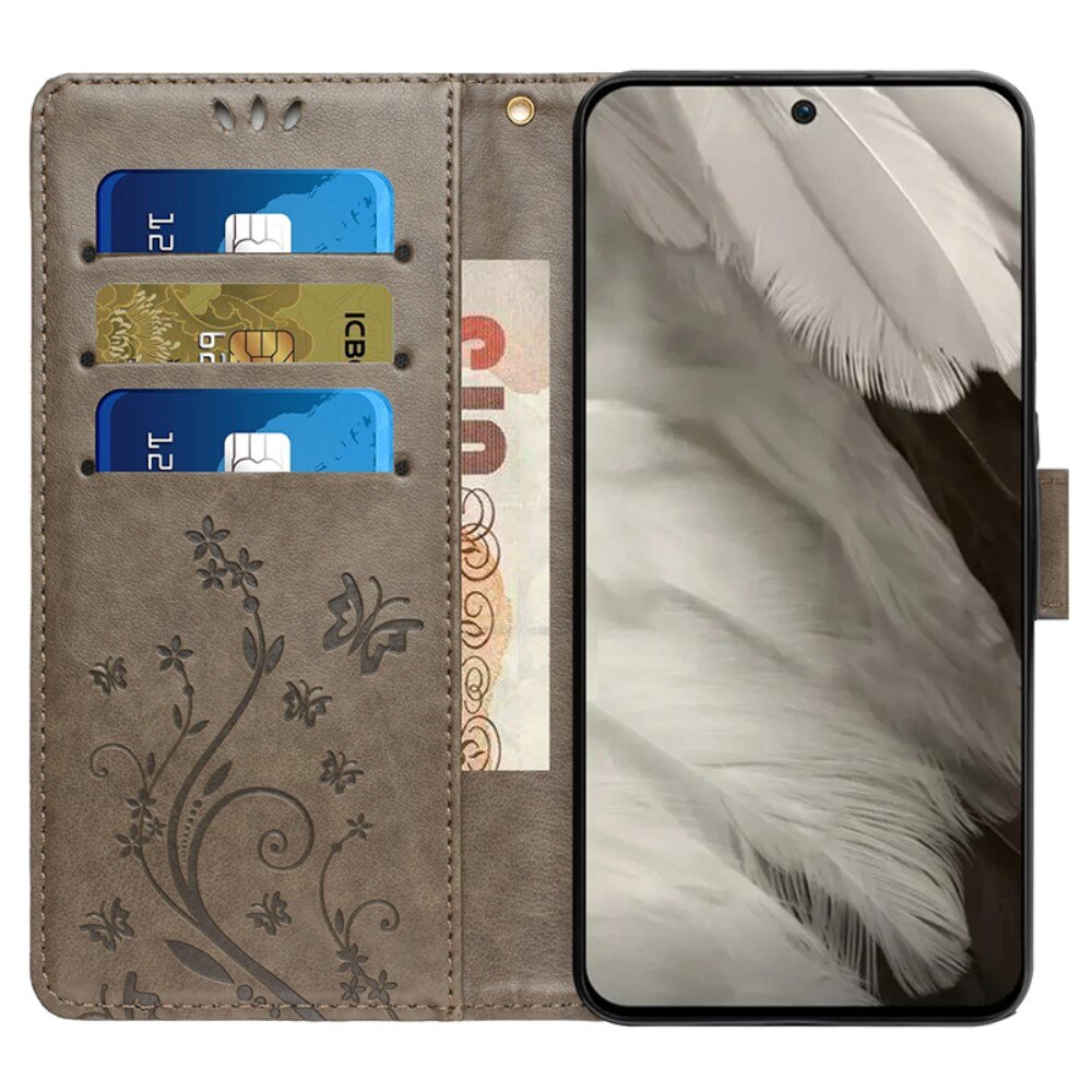 Läderfodral Fjärilar Google Pixel 8 Grå
