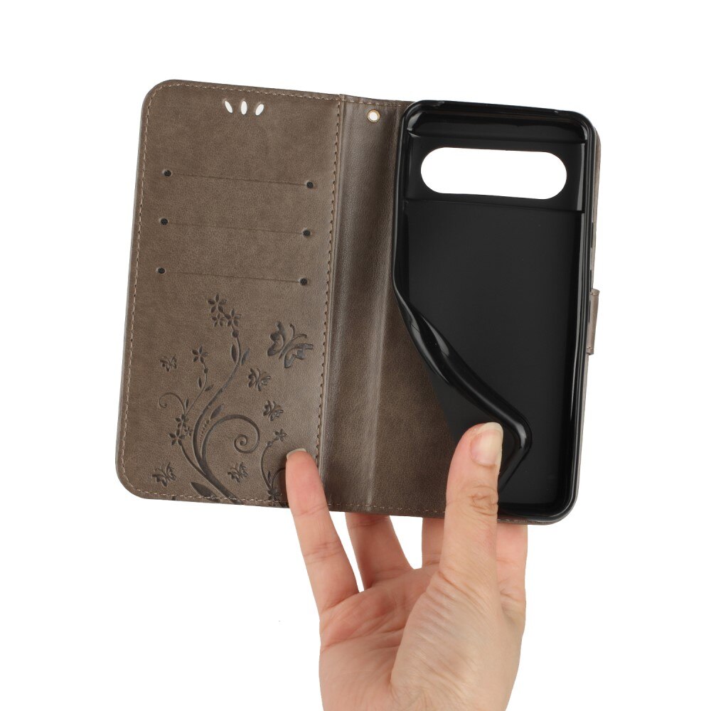 Läderfodral Fjärilar Google Pixel 8 Grå