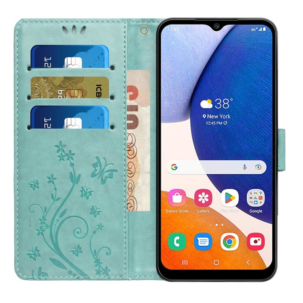 Läderfodral Fjärilar Samsung Galaxy A15 grön