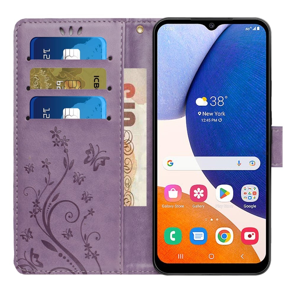 Läderfodral Fjärilar Samsung Galaxy A15 lila