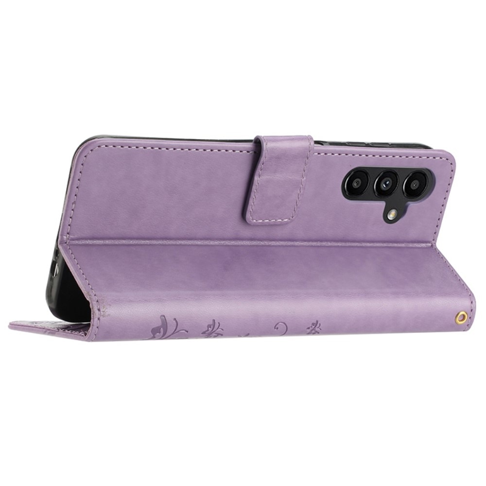 Läderfodral Fjärilar Samsung Galaxy A15 lila