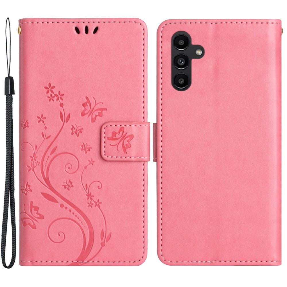 Läderfodral Fjärilar Samsung Galaxy A15 rosa