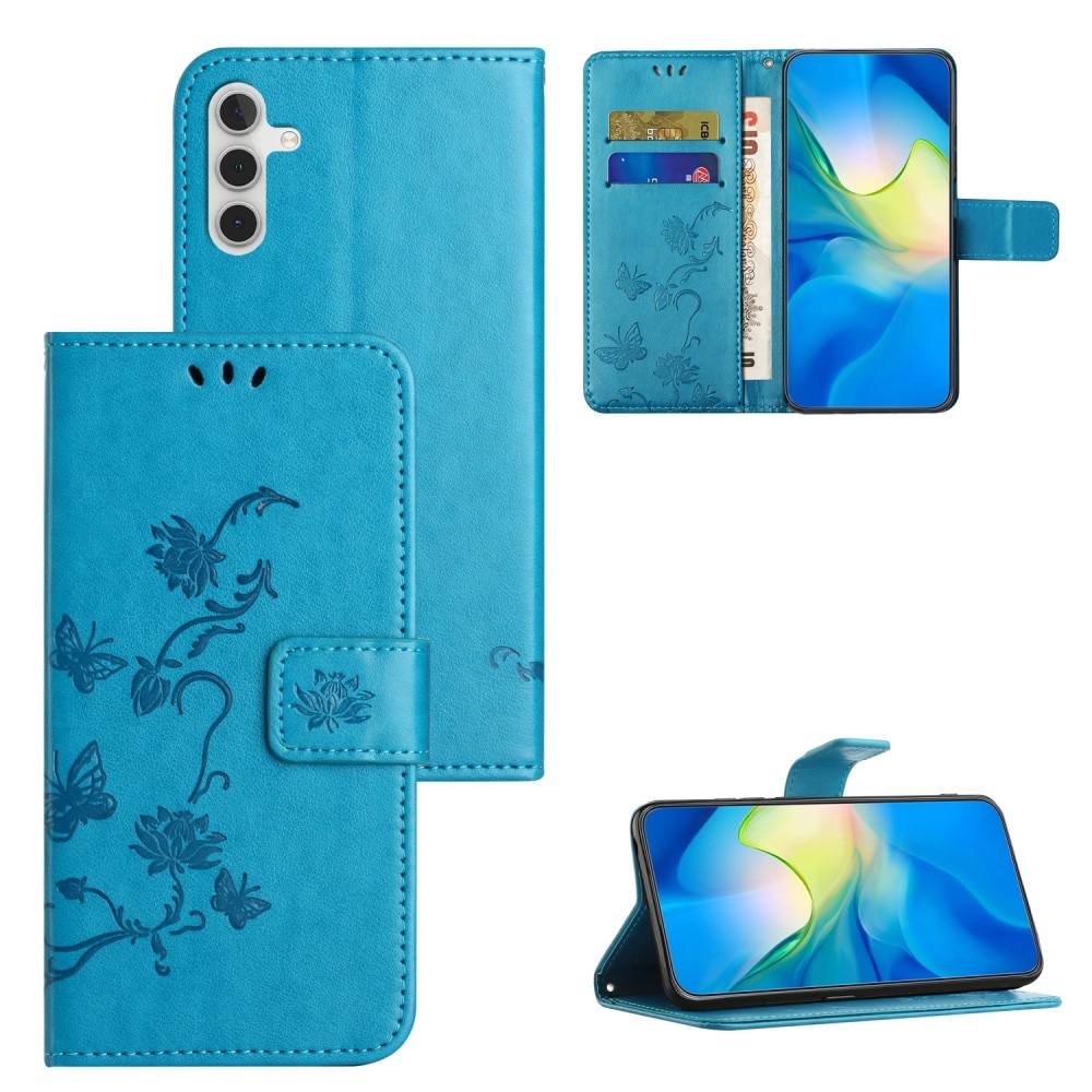 Läderfodral Fjärilar Samsung Galaxy S24 blå