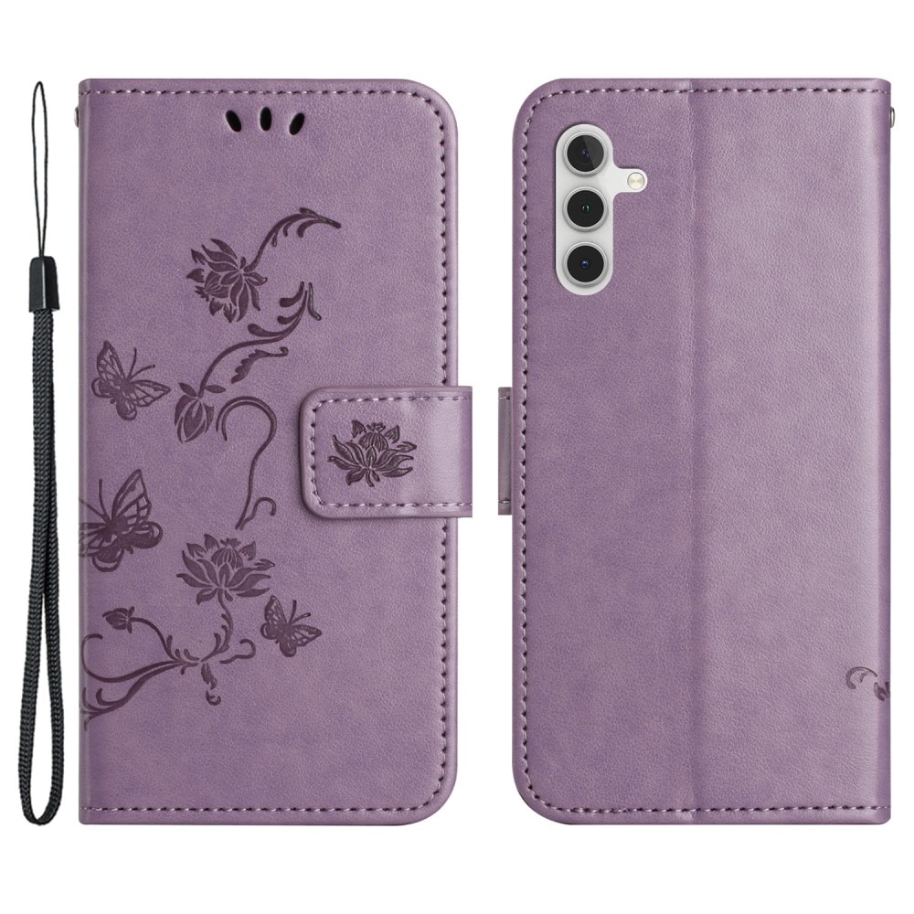 Läderfodral Fjärilar Samsung Galaxy S24 lila