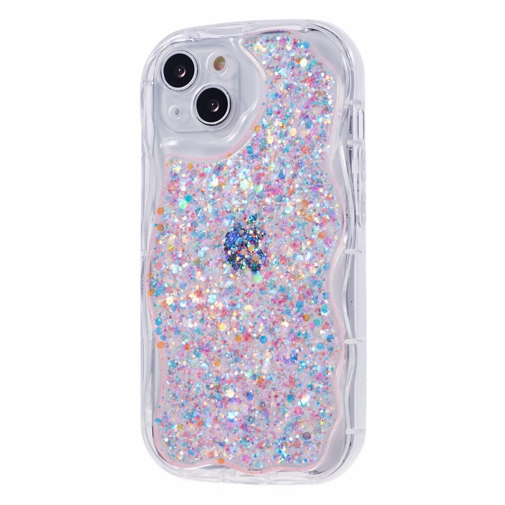 Wavy Glitter Skal iPhone 15 rosa