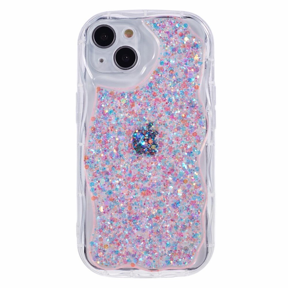 Wavy Glitter Skal iPhone 15 rosa