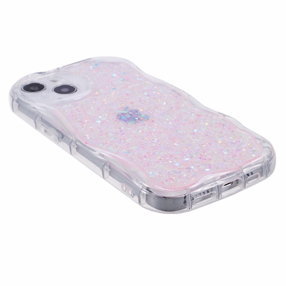Wavy Glitter Skal iPhone 15 rosa