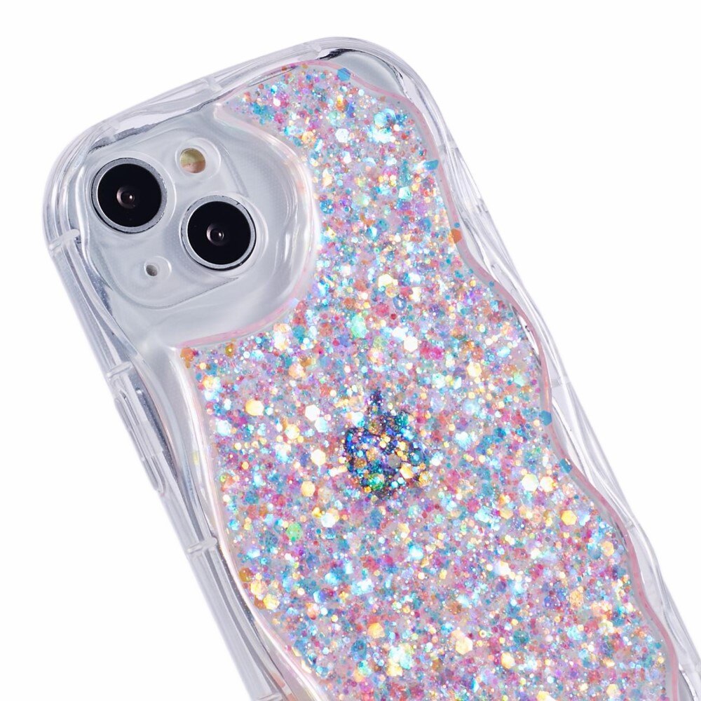 Wavy Glitter Skal iPhone 15 rosa