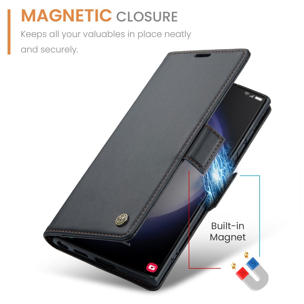 Slim Plånboksfodral RFID-skydd Samsung Galaxy S24 Ultra svart