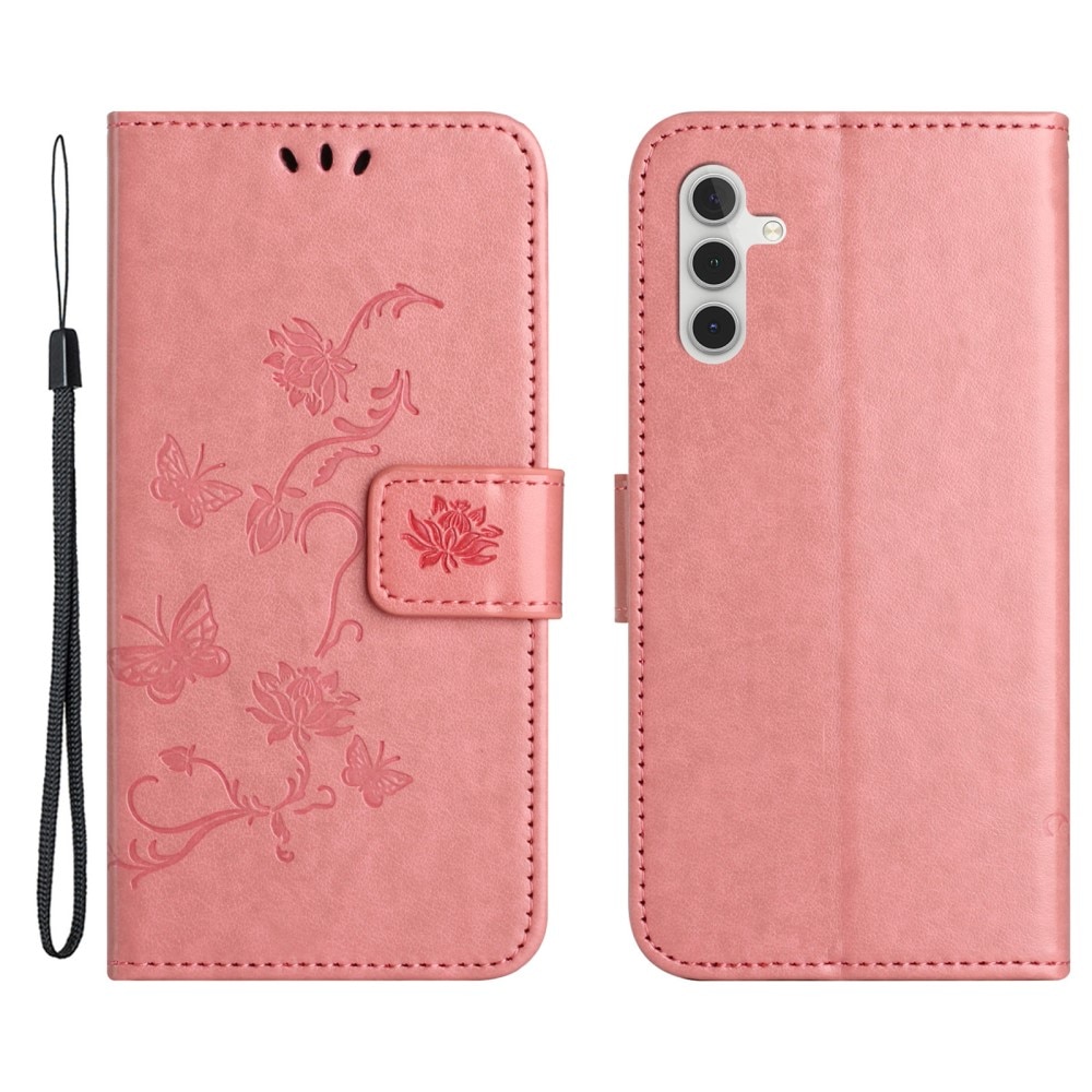 Läderfodral Fjärilar Samsung Galaxy A35 rosa