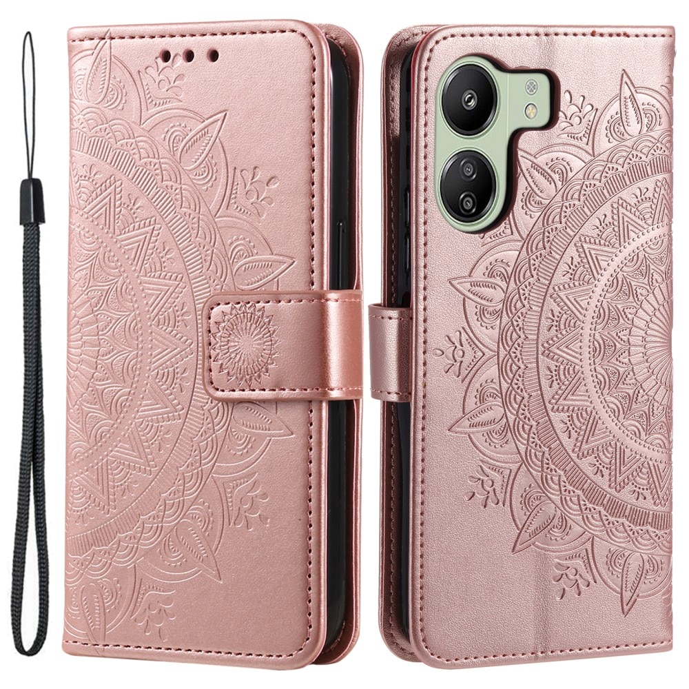 Läderfodral Mandala Xiaomi Redmi 13C roséguld