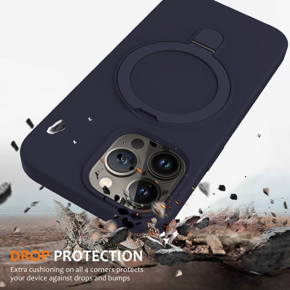 Silikonskal Kickstand MagSafe iPhone 15 Pro mörkblå