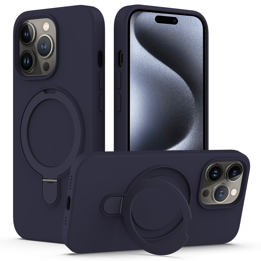 Silikonskal Kickstand MagSafe iPhone 15 Pro Max mörkblå