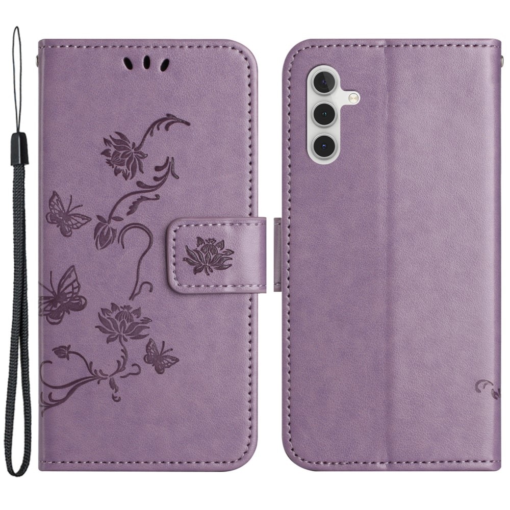 Läderfodral Fjärilar Samsung Galaxy A55 lila