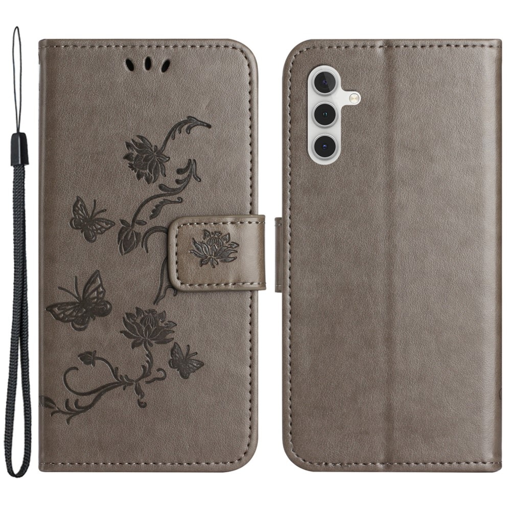 Läderfodral Fjärilar Samsung Galaxy A55 Grå