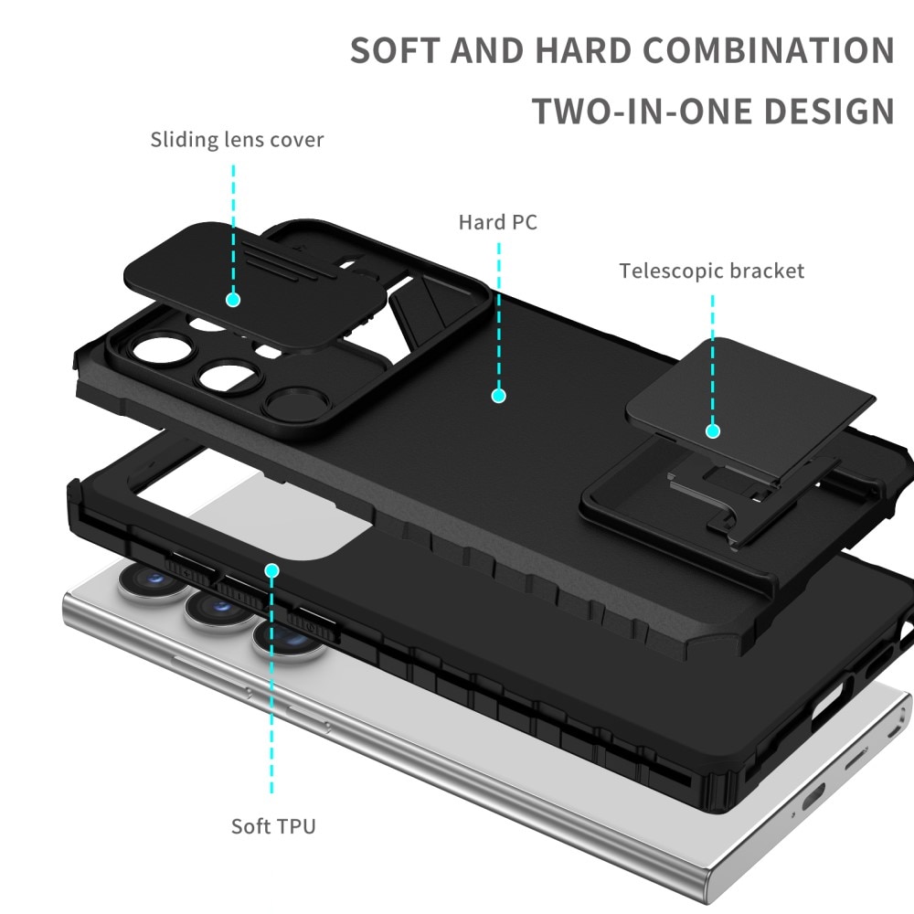 Samsung Galaxy S24 Ultra Kickstand Skal Kameraskydd svart