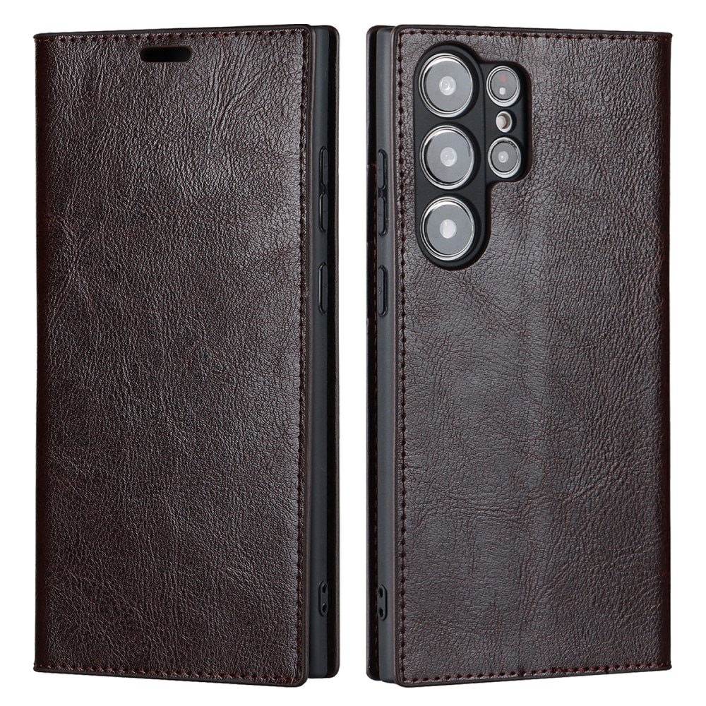 Mobilfodral Äkta Läder Samsung Galaxy S23 Ultra mörkbrun