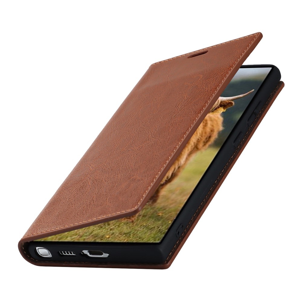Mobilfodral Äkta Läder Samsung Galaxy S23 Ultra brun