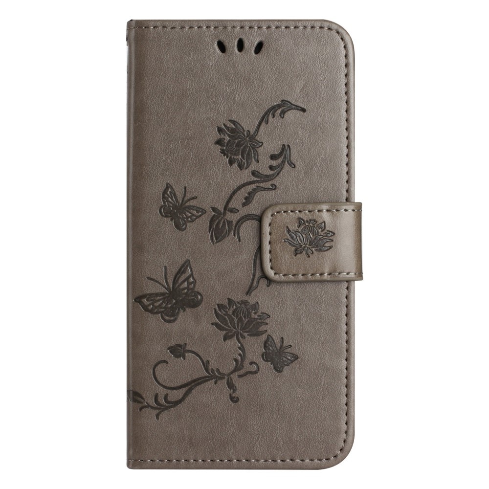 Läderfodral Fjärilar Xiaomi Redmi Note 13 4G Grå