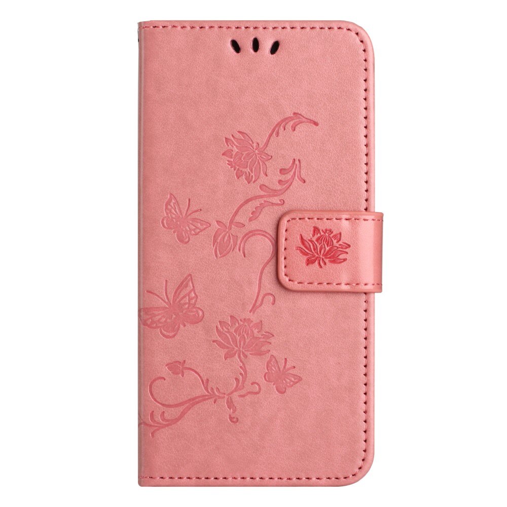 Läderfodral Fjärilar Xiaomi Redmi Note 13 4G rosa