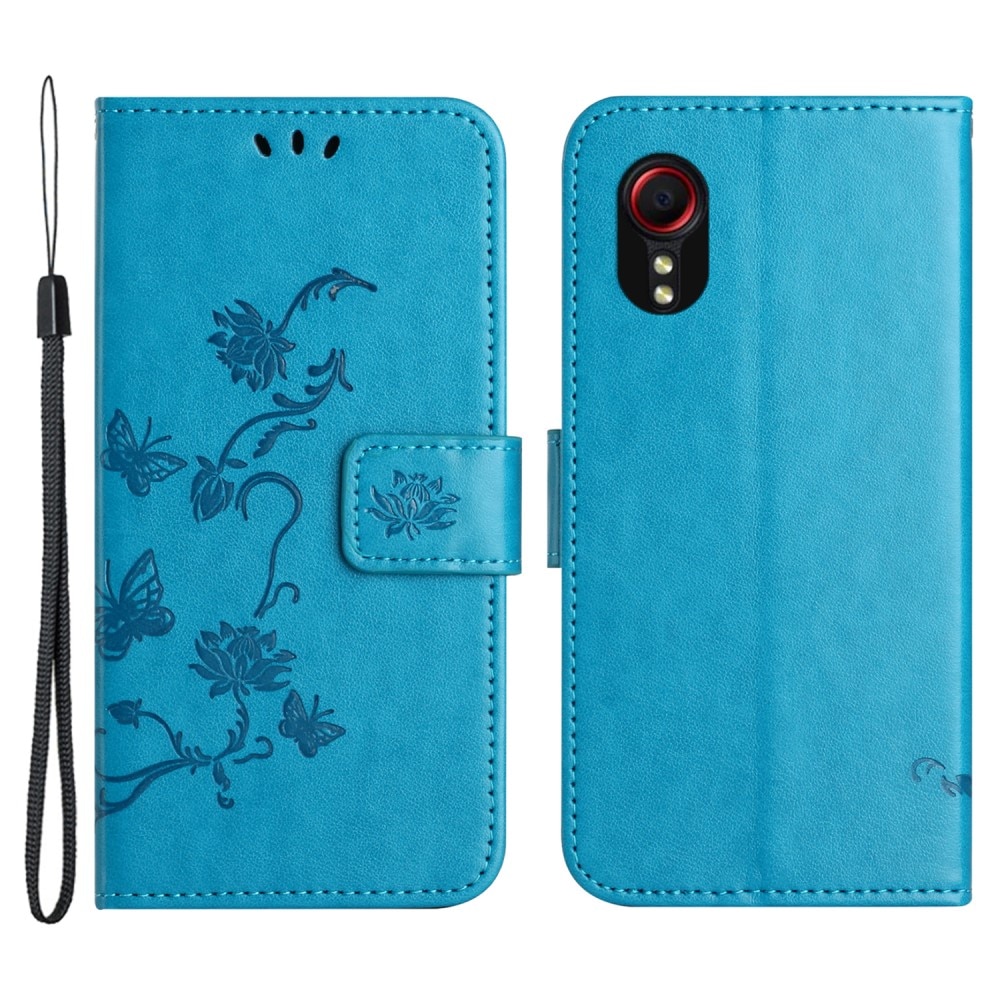 Läderfodral Fjärilar Samsung Galaxy Xcover 7 blå