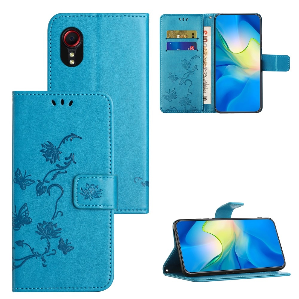Läderfodral Fjärilar Samsung Galaxy Xcover 7 blå