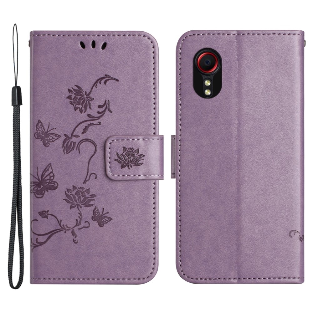 Läderfodral Fjärilar Samsung Galaxy Xcover 7 lila