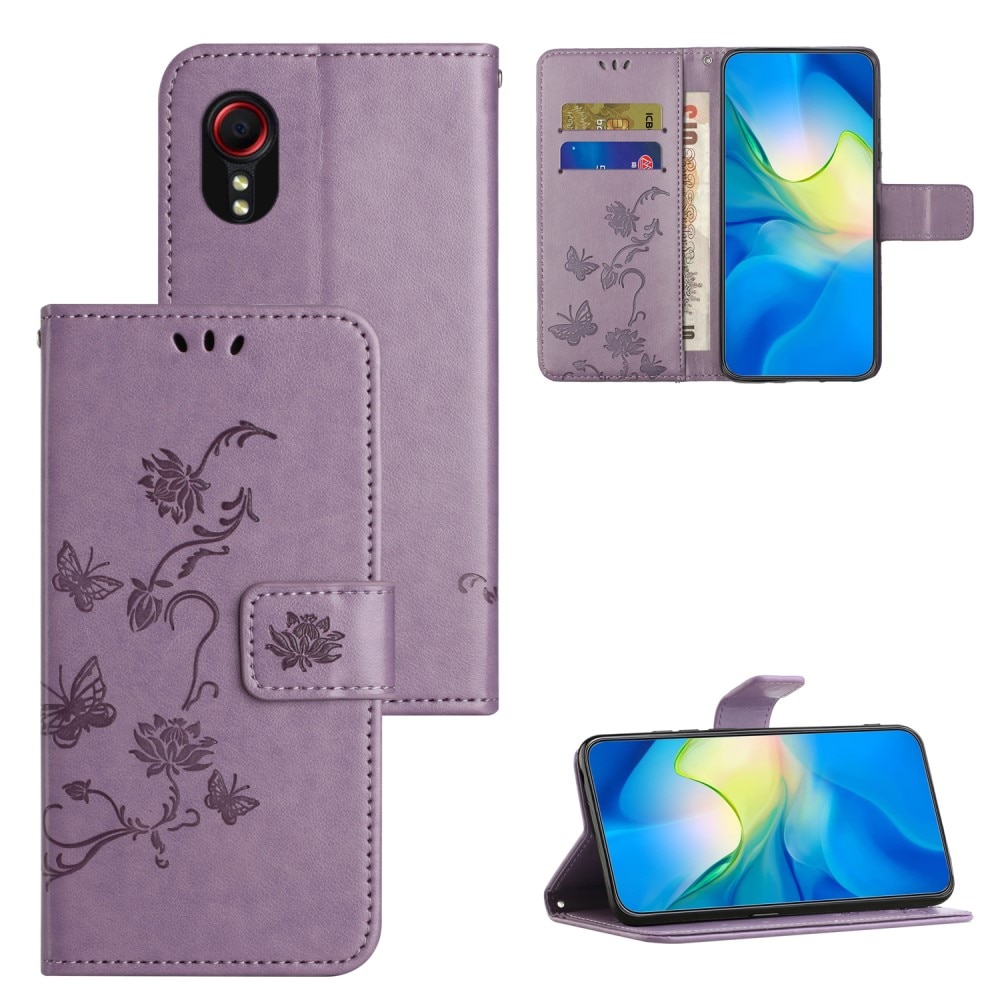 Läderfodral Fjärilar Samsung Galaxy Xcover 7 lila