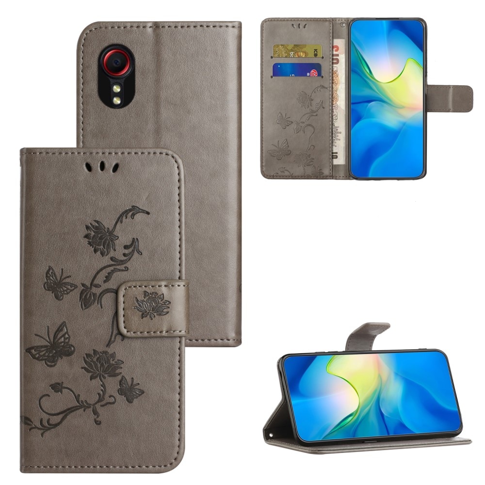 Läderfodral Fjärilar Samsung Galaxy Xcover 7 grå