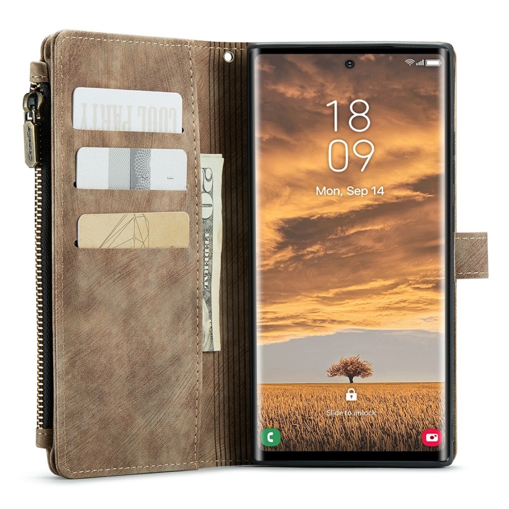 Zipper Plånboksfodral Samsung Galaxy S24 Ultra brun