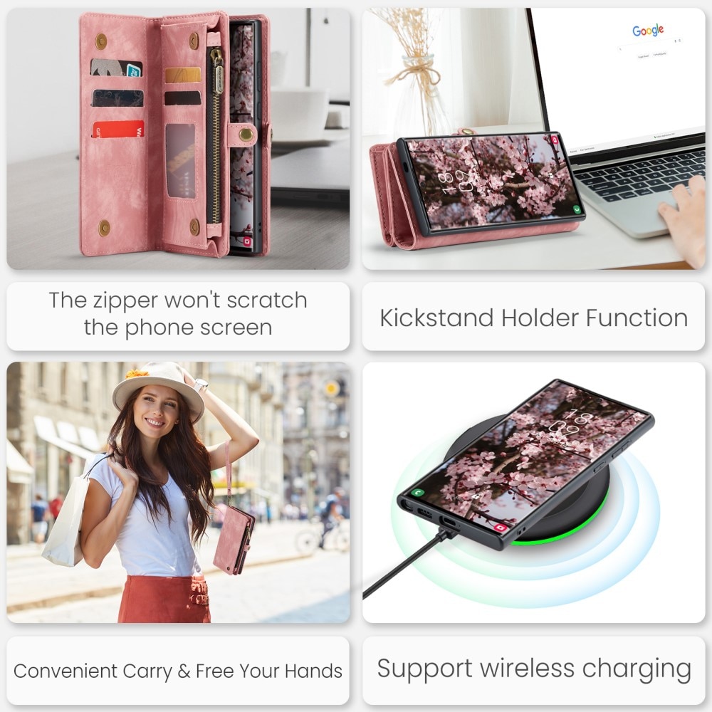 Multi-slot Plånboksfodral Samsung Galaxy S24 Ultra rosa