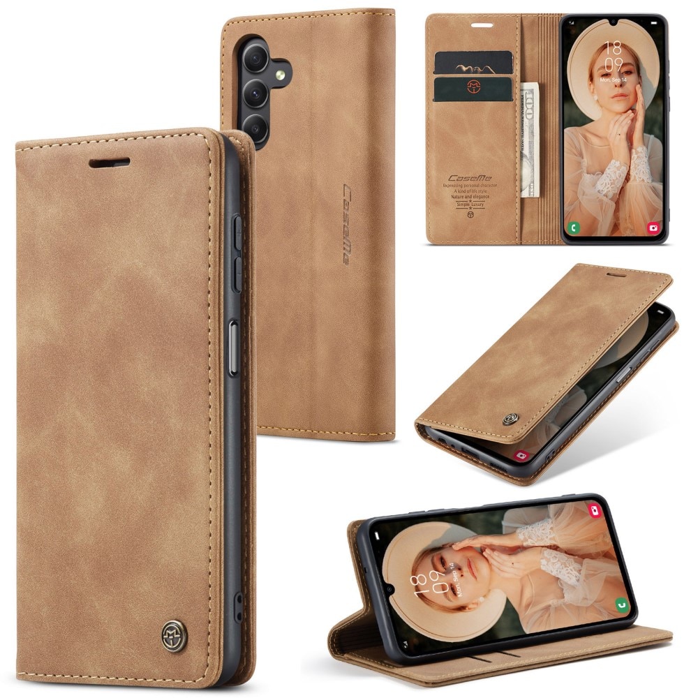 Slim Plånboksfodral Samsung Galaxy A15 cognac