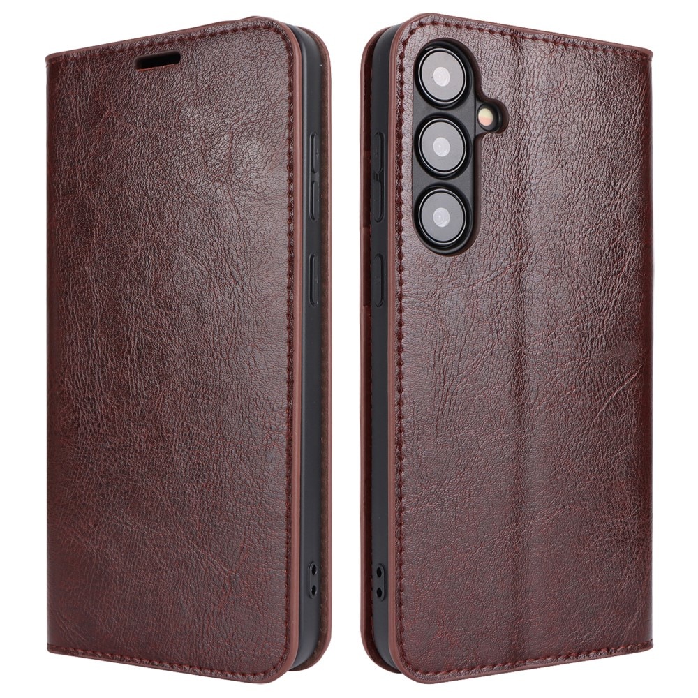 Mobilfodral Äkta Läder Samsung Galaxy S24 Plus Mörkbrun