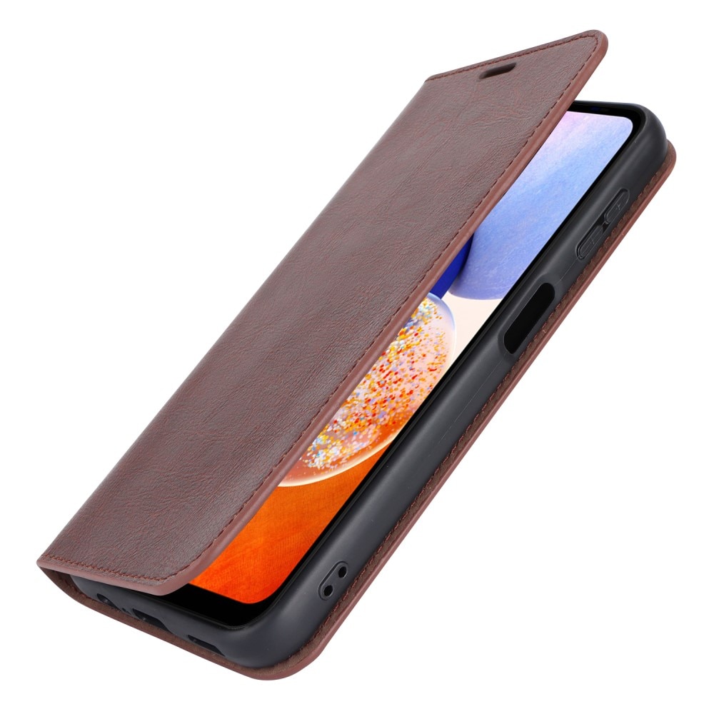 Mobilfodral Äkta Läder Samsung Galaxy A14 mörkbrun