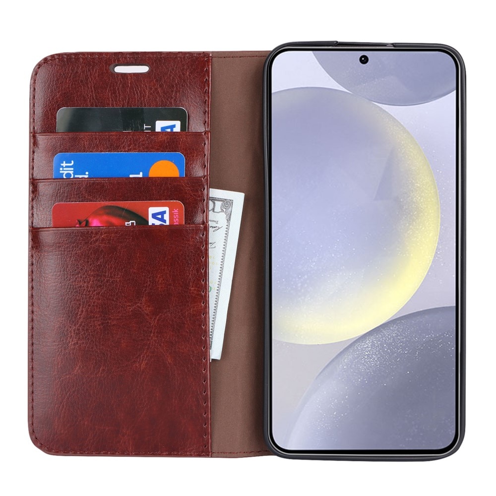 Mobilfodral Äkta Läder Samsung Galaxy S24 Mörkbrun