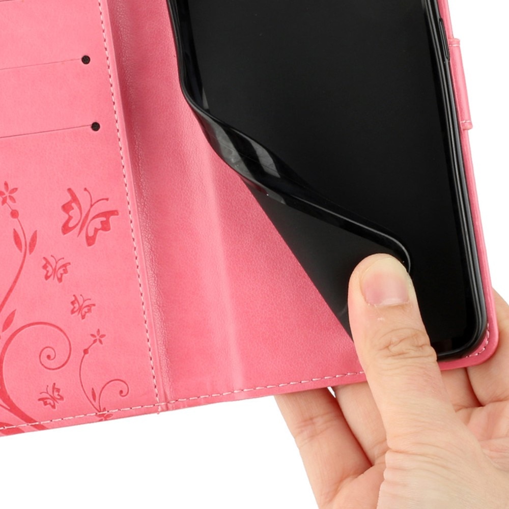 Läderfodral Fjärilar Xiaomi Redmi 13C rosa