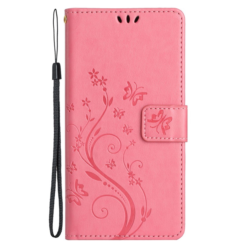 Läderfodral Fjärilar Xiaomi Redmi 13C rosa