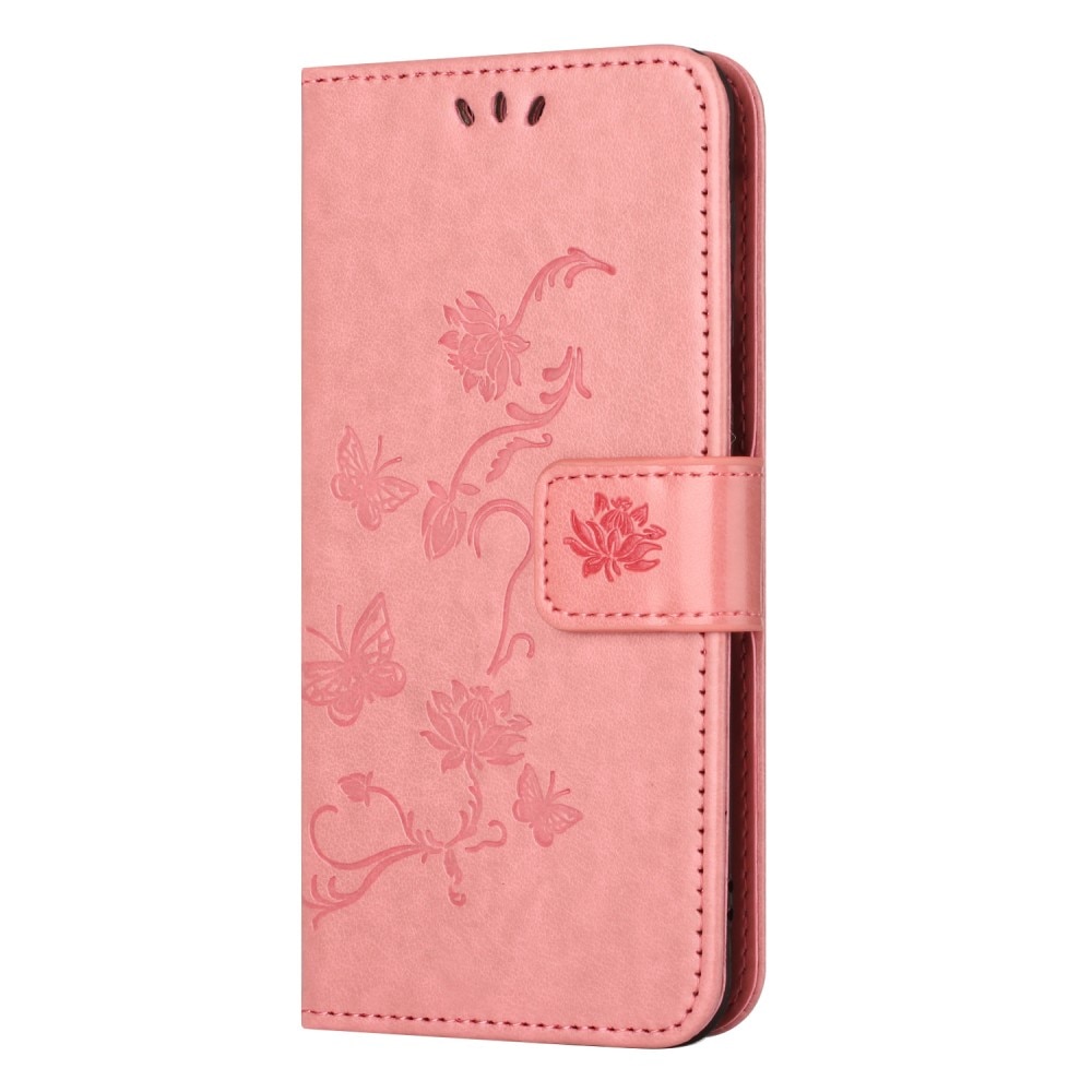 Läderfodral Fjärilar Motorola Moto G04 rosa