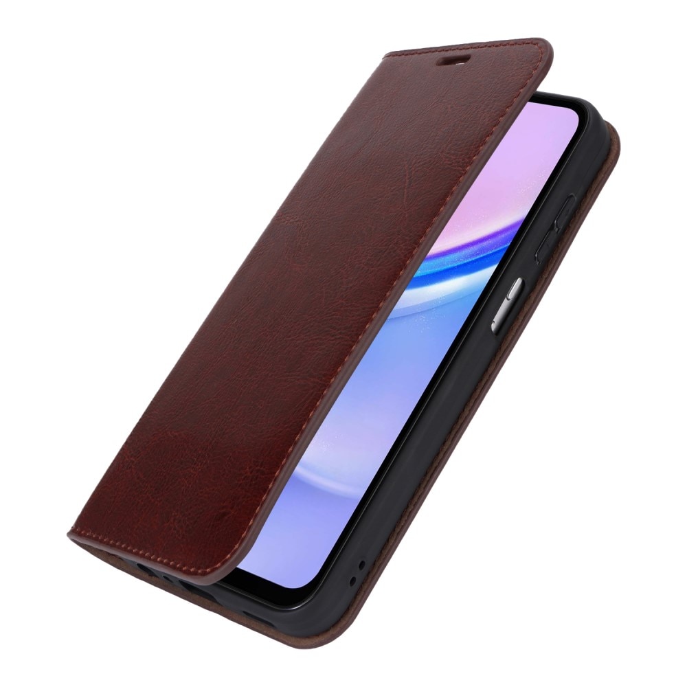 Mobilfodral Äkta Läder Samsung Galaxy A15 mörkbrun