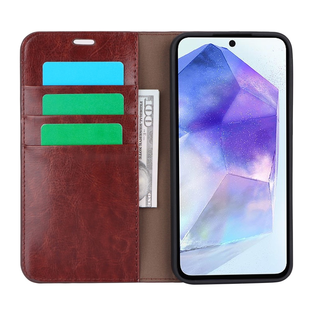 Mobilfodral Äkta Läder Samsung Galaxy A55 Mörkbrun