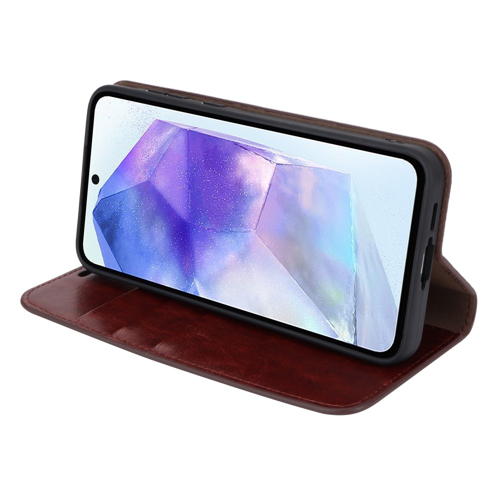 Mobilfodral Äkta Läder Samsung Galaxy A55 mörkbrun