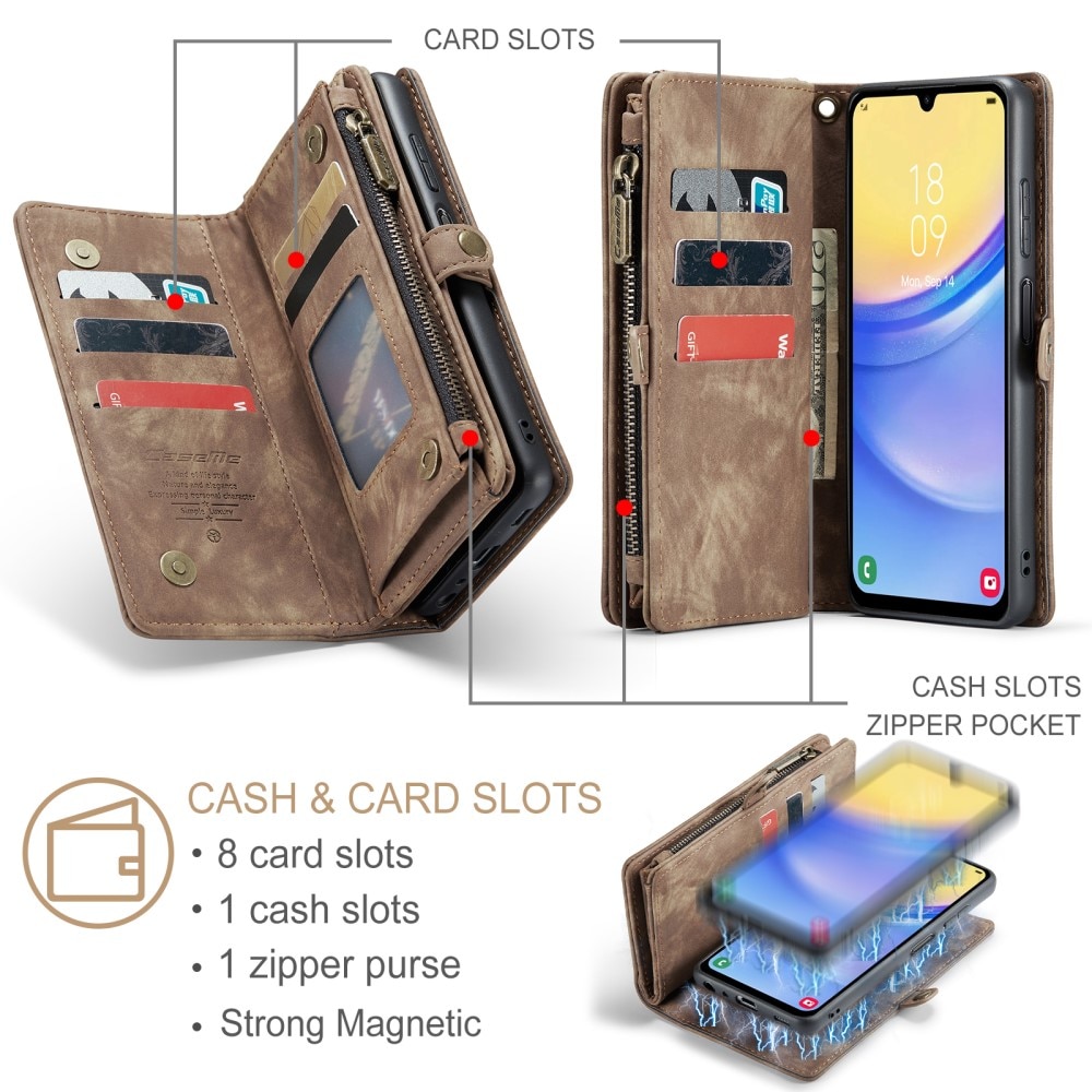 Multi-slot Plånboksfodral Samsung Galaxy A15 brun