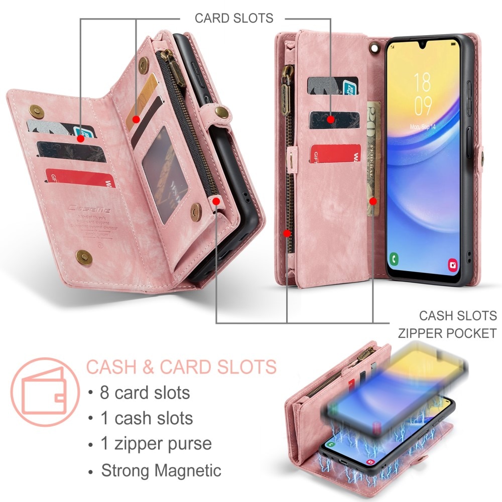 Multi-slot Plånboksfodral Samsung Galaxy A15 rosa