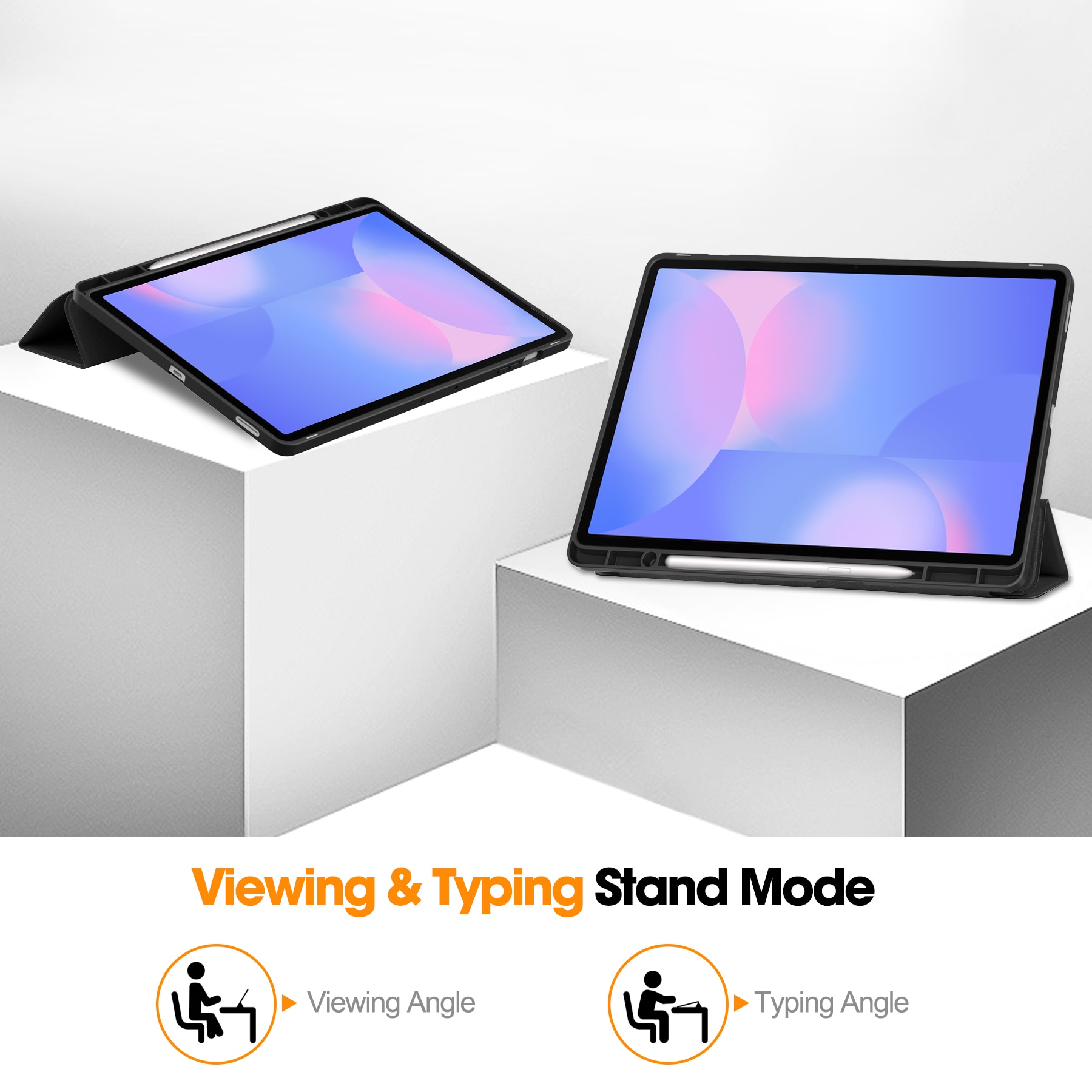 Samsung Galaxy Tab S10 FE Plus Fodral Tri-fold med Pencil-hållare Svart