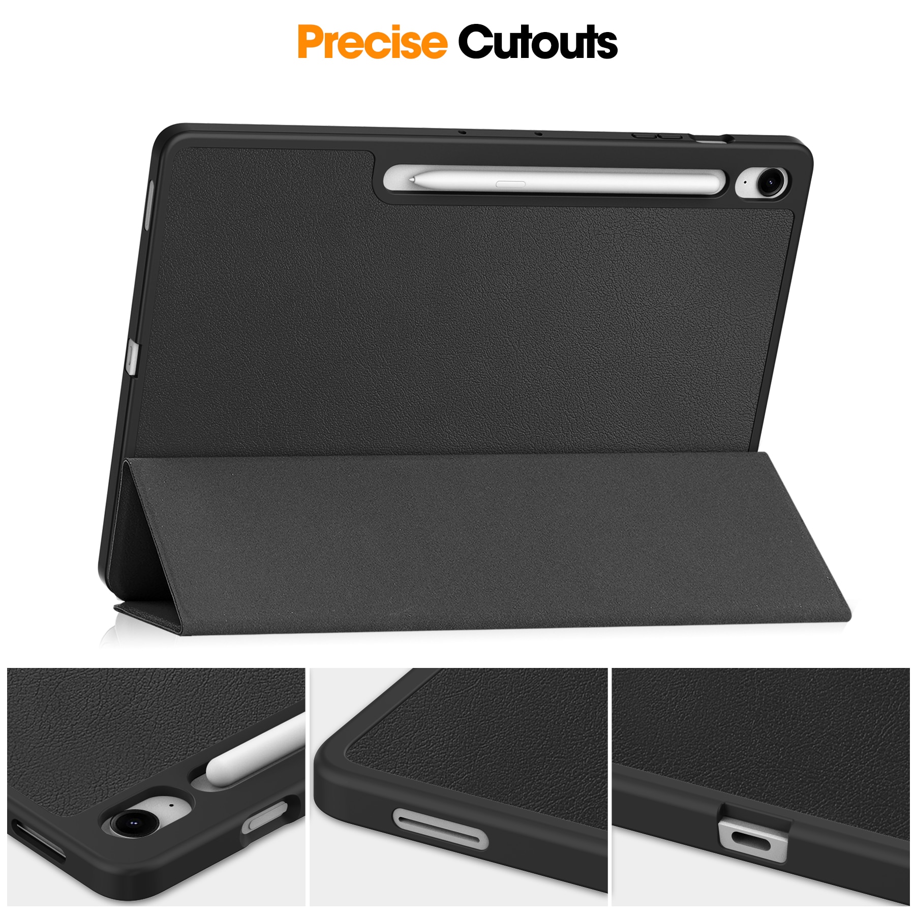 Samsung Galaxy Tab S10 FE Plus Fodral Tri-fold med Pencil-hållare Svart