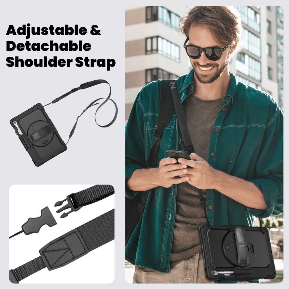 Stöttåligt Full Protection Hybridskal med axelrem Samsung Galaxy Tab S10 FE Plus svart