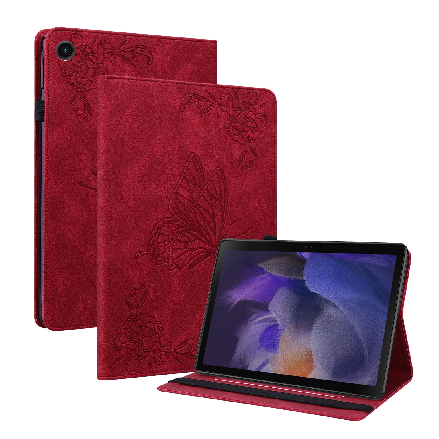 Läderfodral Fjärilar Samsung Galaxy Tab A11 Plus Röd